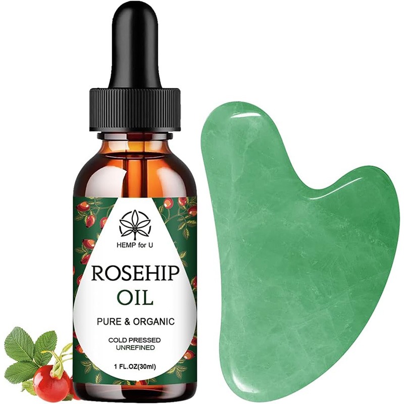 Gua Sha Stone Set with Rosehip Oil - Sculpt and Glow
